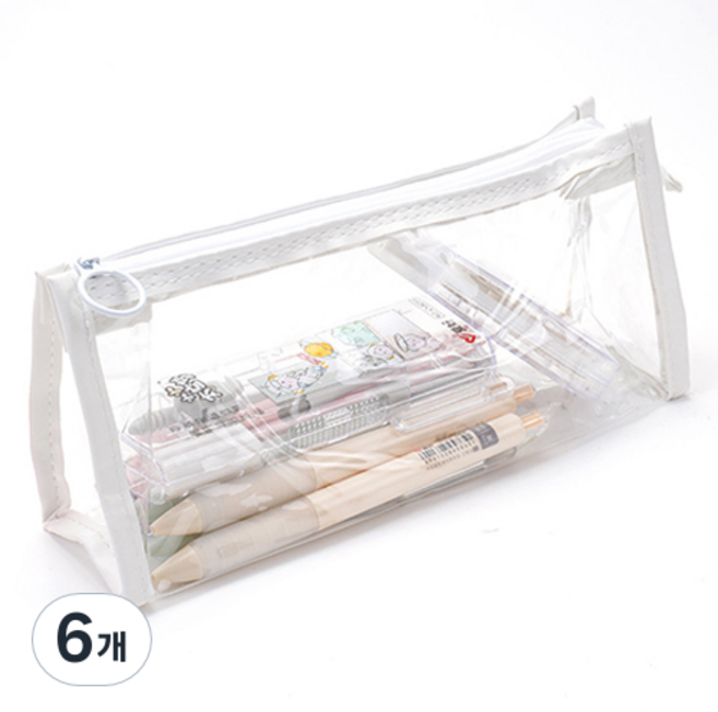 문곰상점 감성 심플 PVC 투명 필통, 화이트, 6개