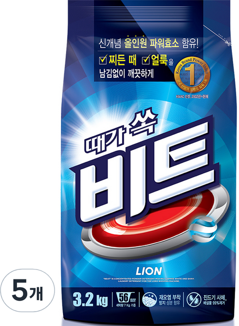 비트 분말세제 일반용, 3.2kg, 5개