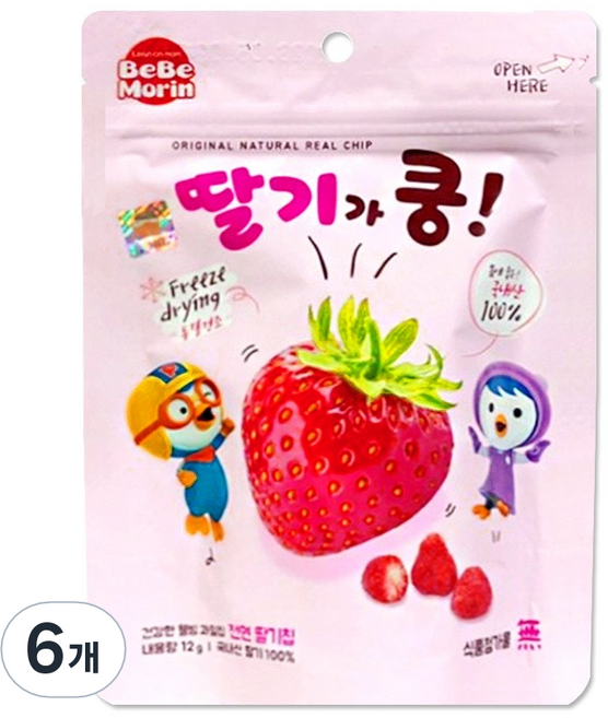 베베모린 뽀로로 딸기가 쿵 동결건조 과일칩, 12g, 6개