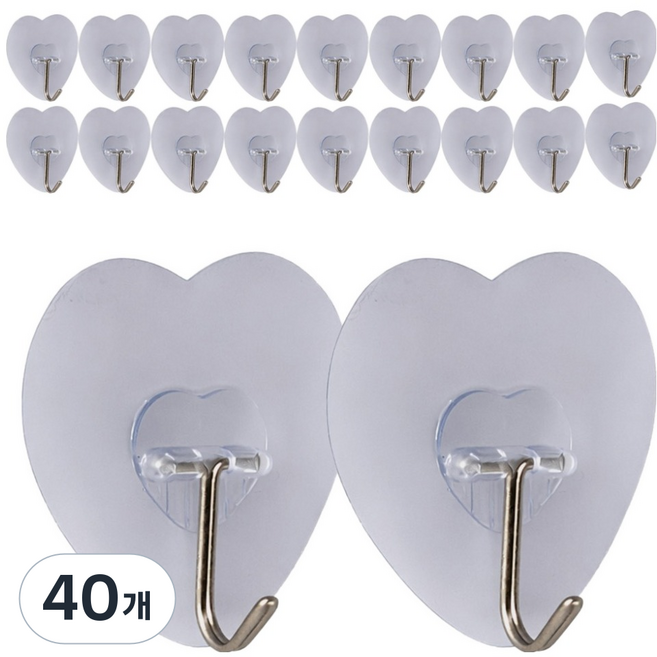 모나코올리브 무타공 투명 하트 매직후크, 40개, 원컬러