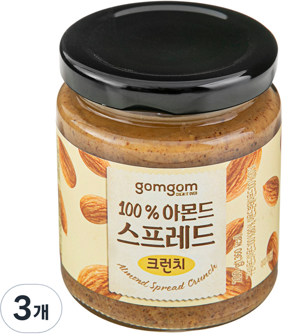 gomgom 100% 顆粒杏仁抹醬, 200g, 3個