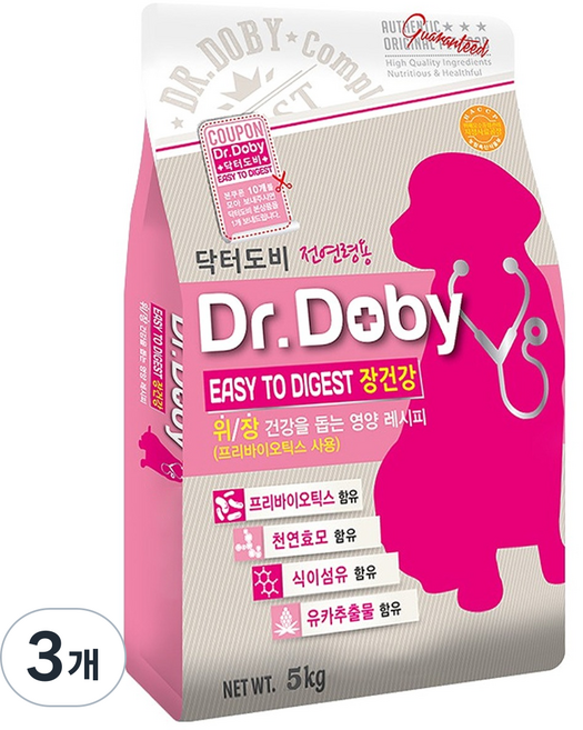 인터펫코리아 강아지 닥터도비 기능성 사료, 장건강/유산균, 5kg, 3개