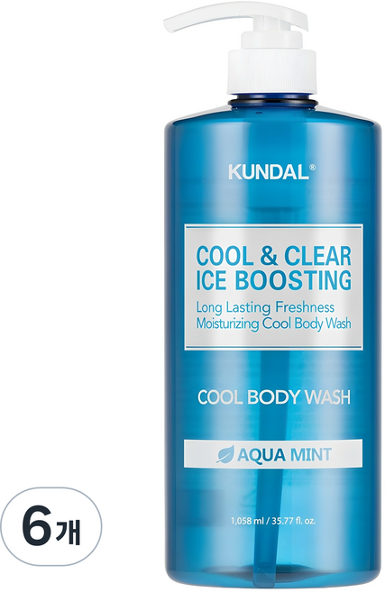 쿤달 쿨 앤 클리어 아이스 부스팅 쿨 바디워시 아쿠아민트향, 1.058L, 6개