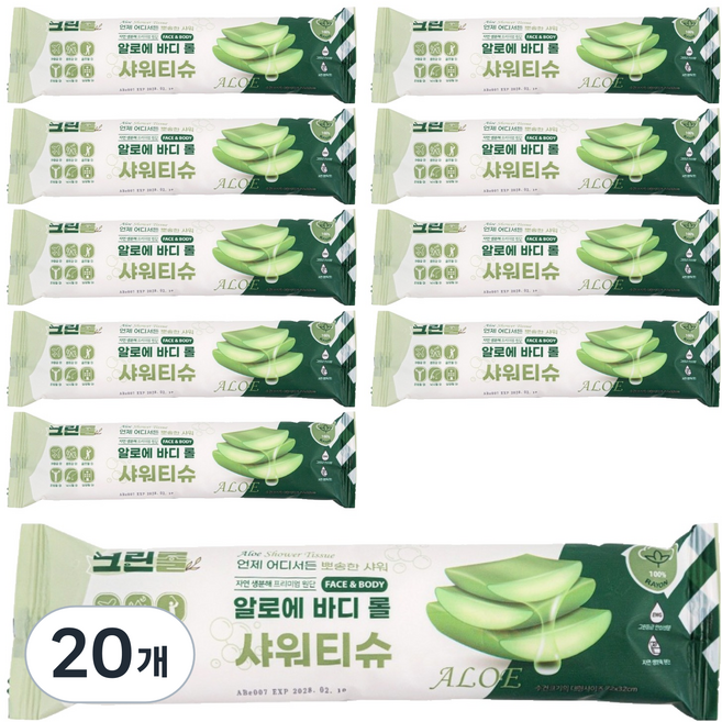 크린롤 빅사이즈 알로에 바디 롤 샤워티슈, 20개