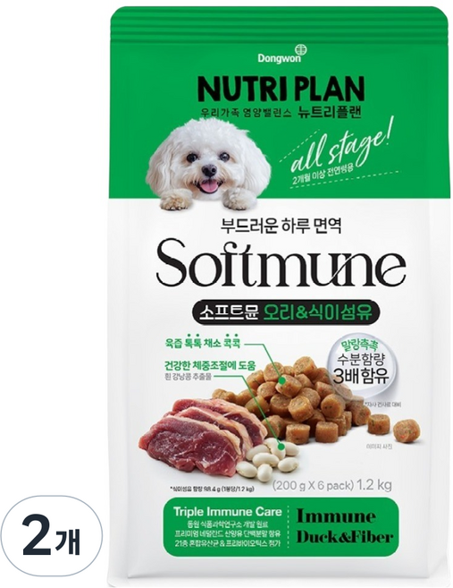 동원뉴트리플랜 전연령 강아지 소프트뮨 사료, 2개, 1.2kg, 오리