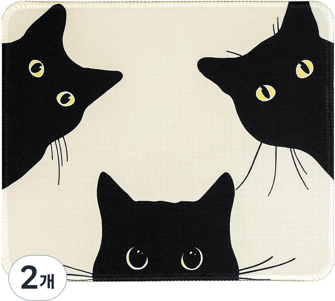 머니풀 귀여운 검은 고양이 미니 마우스 패드, 트리플 캣, 2개
