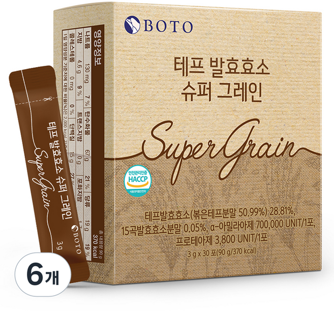 보뚜 테프 발효효소 슈퍼 그레인 영양제 30p, 90g, 6개