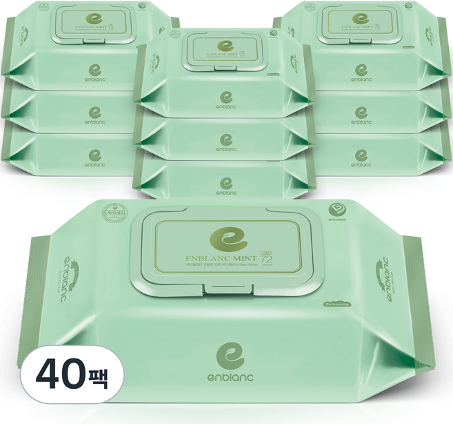 앙블랑 세이프 민트 유아물티슈 캡형 N-MC10, 58g, 72매, 40세트