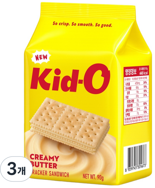 키드오 크리미 버터 크래커 샌드위치, 90g, 3개
