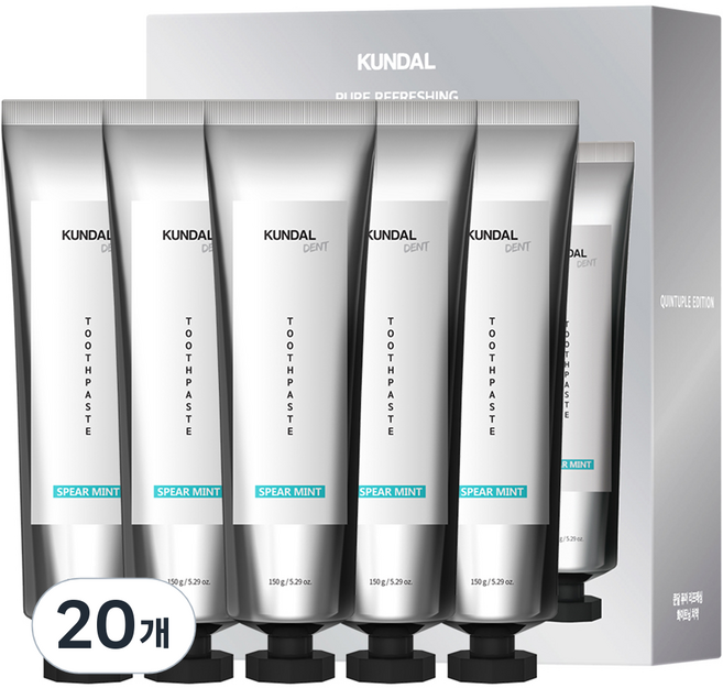 쿤달 퓨어 리프레싱 화이트닝 치약 스피아민트, 150g, 20개