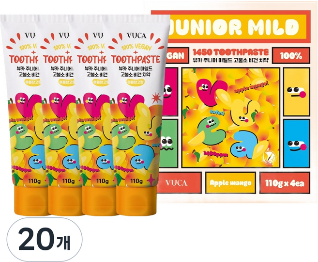 뷰카 주니어 마일드 고불소 비건치약 애플망고향, 110g, 20개