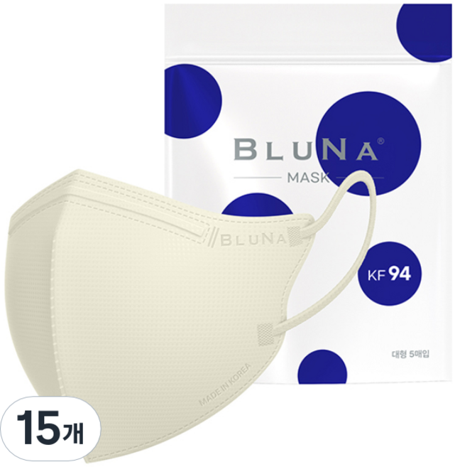 블루나 숨편한 새부리형 황사방역 마스크 대형 KF94, 5매입, 15개, 아이보리