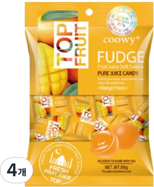 쿠위 탑플룻 젤리 망고맛, 80g, 4개