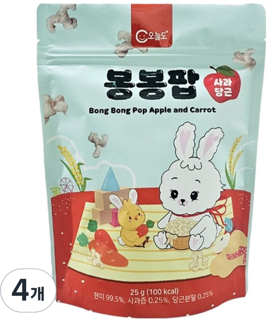 오늘도 유기농 쌀과자 봉봉팝, 사과 + 당근 혼합맛, 25g, 4개