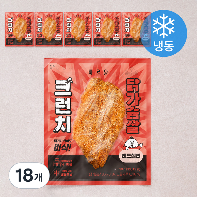 바르닭 크런치 닭가슴살 레드칠리 (냉동), 90g, 1개입, 18개