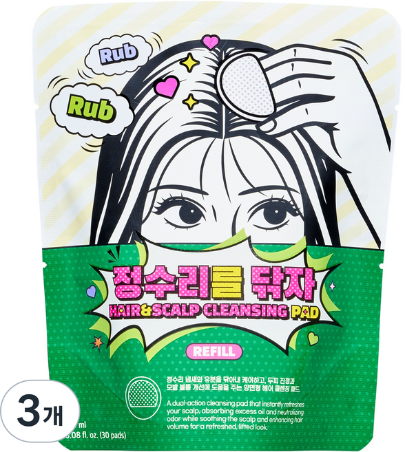 Dongkook 東國製藥 頭部清潔濕巾 補充包 30入, 3個, 180ml