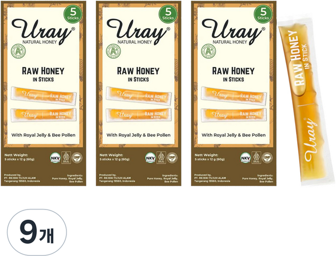 우라이 허니 에이플러스 스틱 5p, 60g, 9개