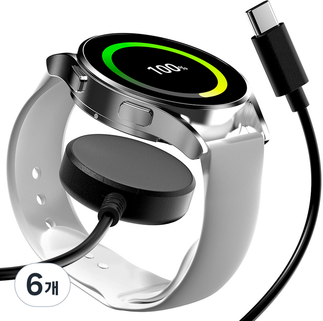 구스페리 삼성 갤럭시워치 호환 무선 충전기 C타입 충전케이블 충전독, 블랙, 6개