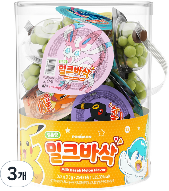포켓몬스터 밀크바삭 멜론향 랜덤발송 25p, 3개, 13g