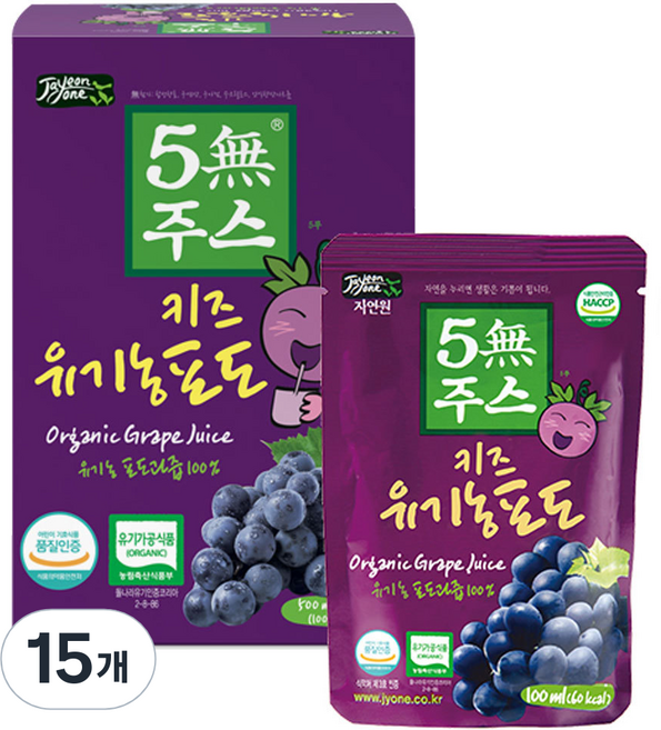 자연원 5무 주스 키즈 포도, 15개, 100ml