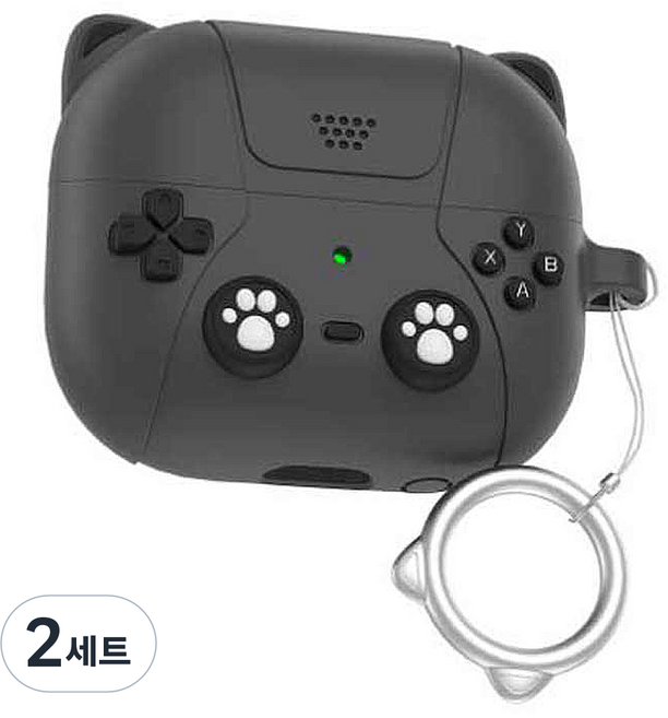 TEN BRIDGE 貓咪 Galaxy Buds3 / 3 Pro 相容 遊戲矽膠保護殼 + 指環扣組, 單一商品, 2套, 黑色