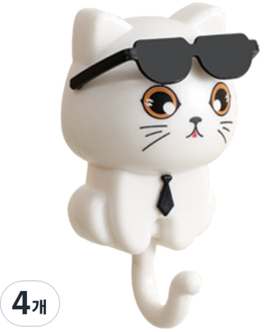 고양이 무타공 벽 후크, 화이트, 4개