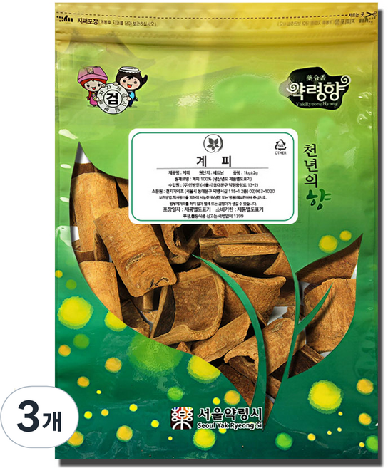 천지가약초 잘게 썰린 육계 계피, 1kg, 3개
