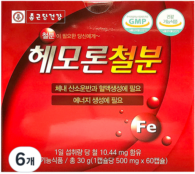 종근당건강 헤모론철분, 60정, 6개