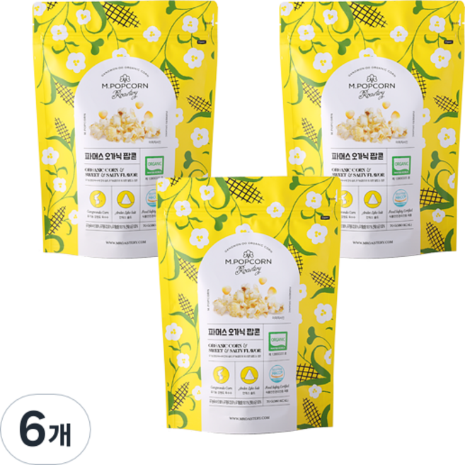 엠팝콘 로스터리 파머스 오가닉 팝콘, 70g, 6개