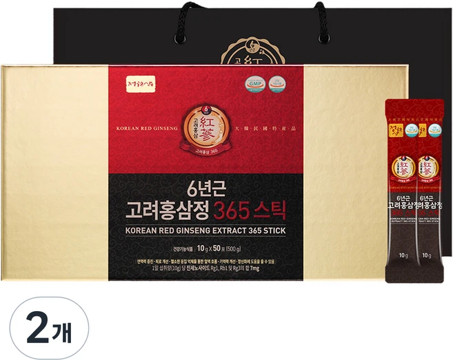 정원삼 6년근 고려홍삼정 365스틱 50p, 500g, 2개 - 쿠팡