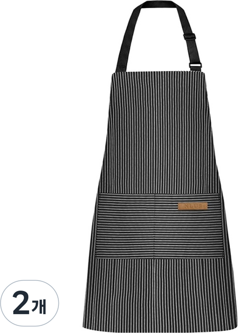 순잠 크로스보더 목걸이형 스트라이프 작업복 앞치마, 블랙, 2개