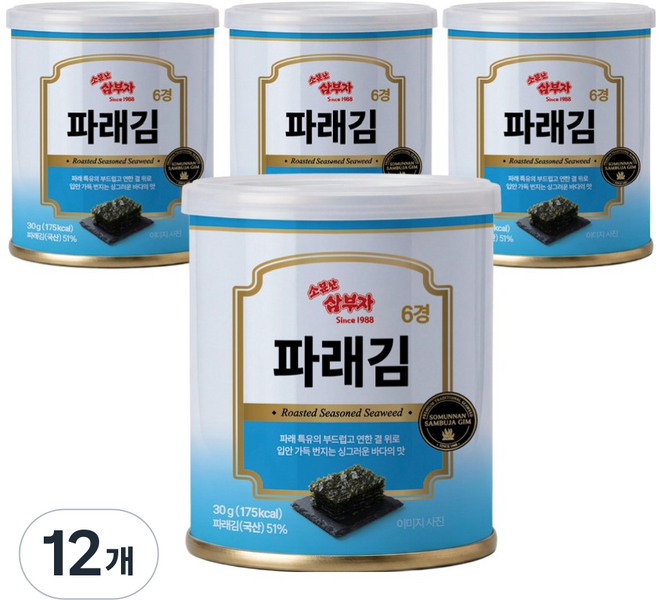 소문난삼부자 파래김 캔, 12개, 30g