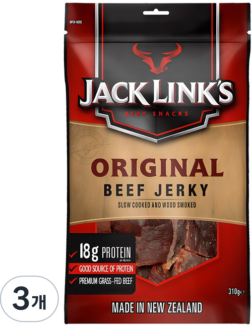 잭링크스 비프 져키 오리지널 육포, 310g, 3개