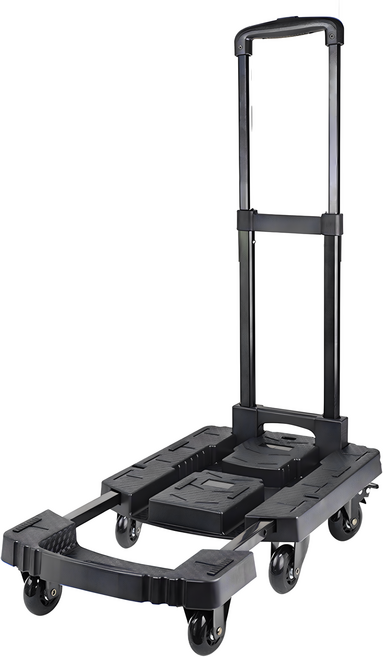 六輪伸縮折疊手推車, 1個, 黑色