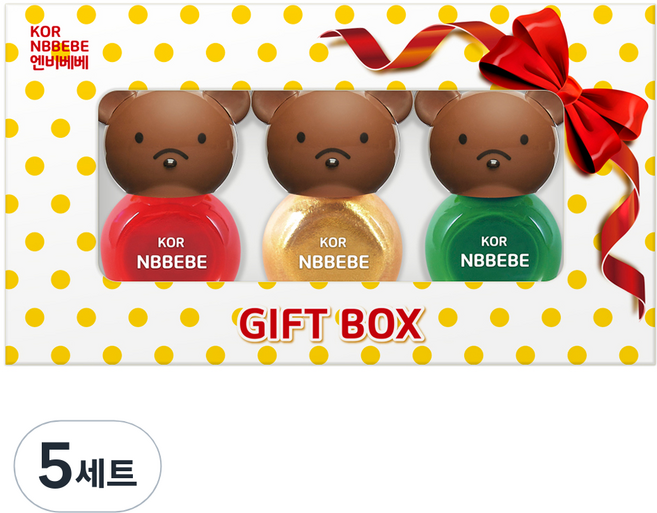 NBBEBE 兒童化妝品 幼兒指甲油 3件組禮盒, 鮮豔紅 + 閃亮金 + 鮮豔綠, 5個