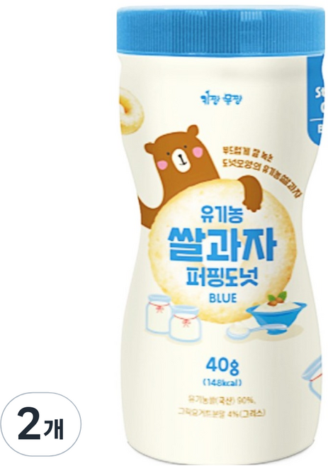 키짱몸짱 유아용 유기농 쌀과자 퍼핑도넛, 요거트맛, 40g, 2개
