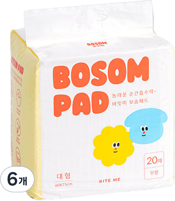 바잇미 보솜 강아지 배변패드 무향, 20개입, 6개