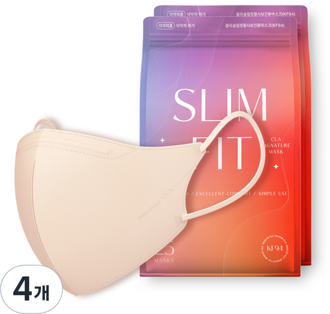 CLA 슬림핏 라이트패키지 보건용 컬러 새부리형 마스크 대형 KF94, 25개입, 4개, 스킨베이지