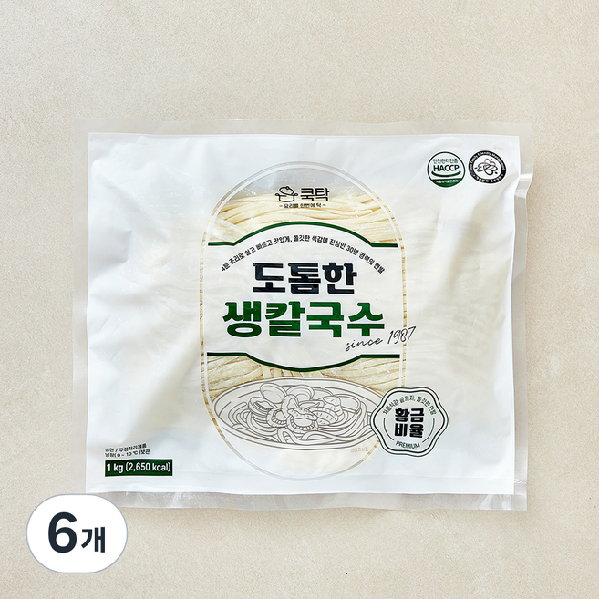 쿡탁 도톰한 생칼국수, 1kg, 6개