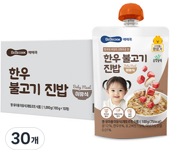 BEBECOOK 常溫副食品 完成期 韓牛烤肉軟飯, 100g, 30個