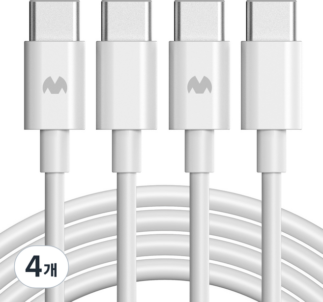 구스페리 c타입 to c타입 60W 고속 충전 케이블, 3m, 화이트, 4개