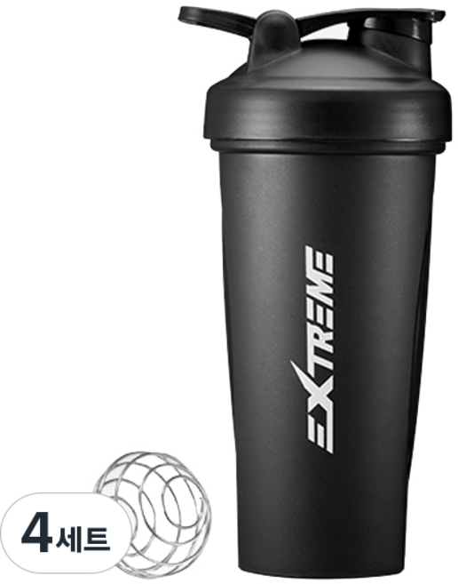 익스트림 쉐이커 보틀 + 블렌더 볼 세트, 블랙, 600ml, 4세트