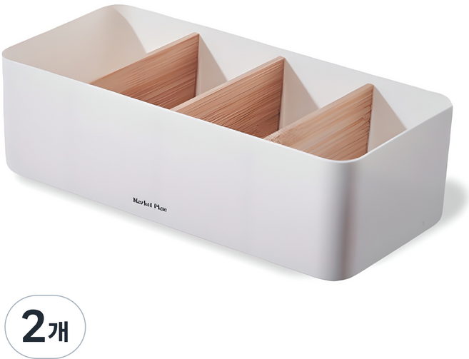 마켓플랜 우드앤화이트 칸막이 수납 정리함 4칸, 화이트, 2개