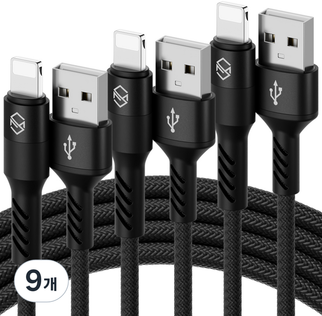 신지모루 로프 아이폰 고속충전 케이블, 3m, 블랙, 9개