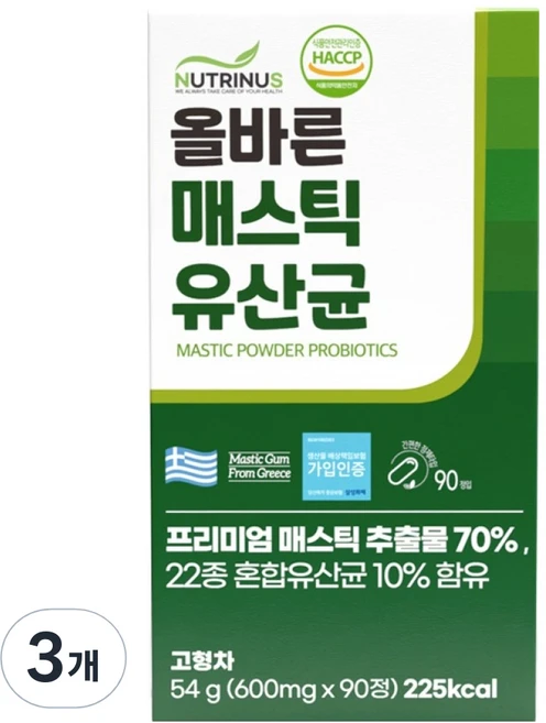 뉴트리너스 올바른 매스틱 유산균 54g, 3개, 90정 - 쿠팡