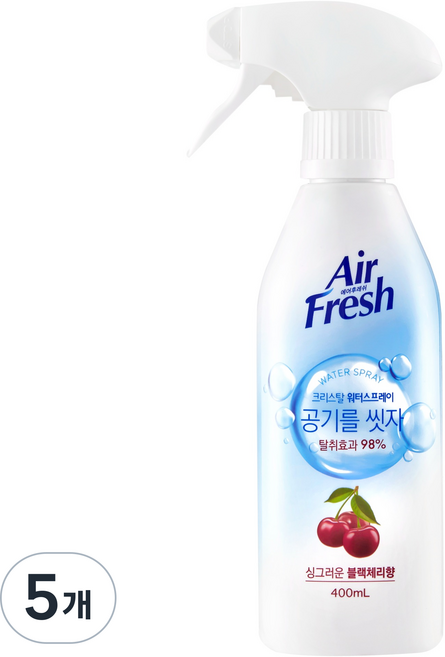 에어후레쉬 크리스탈 워터스프레이 공기탈취제 블랙체리향, 400ml, 5개