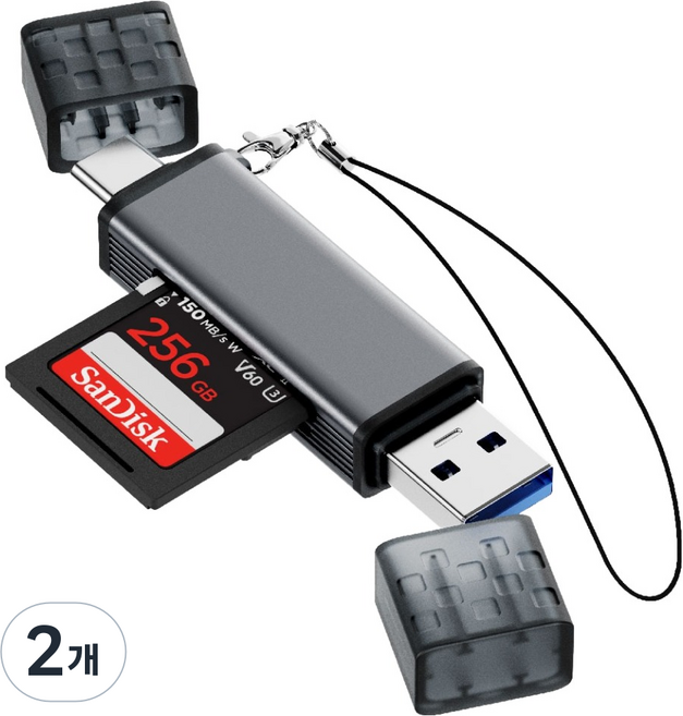 누아트 C타입 USB-A 3.0 Micro SD카드 OTG 2in1 멀티 카드리더기, 혼합색상, 2개, Card Reader