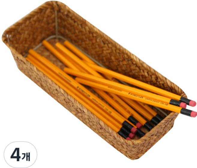 공간안애 작은 직사각 라탄바구니, 네츄럴, 4개