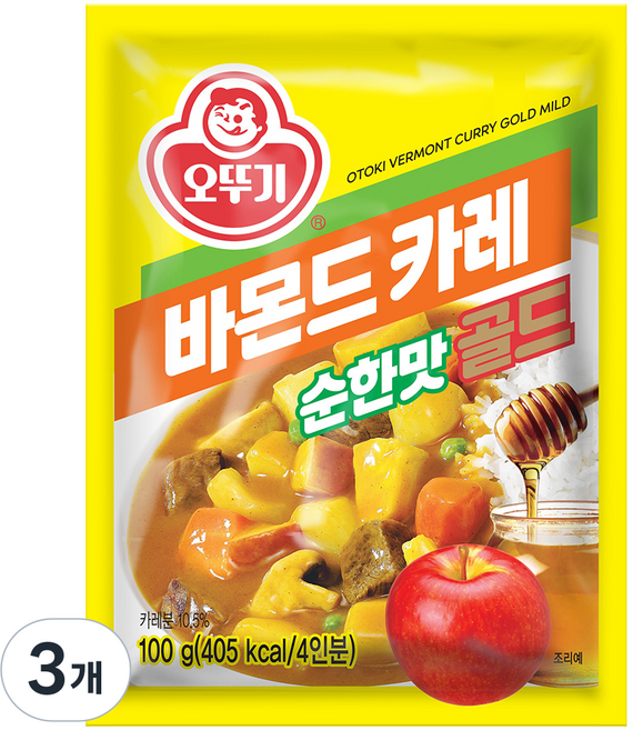 오뚜기 바몬드 카레 골드 순한맛, 100g, 3개