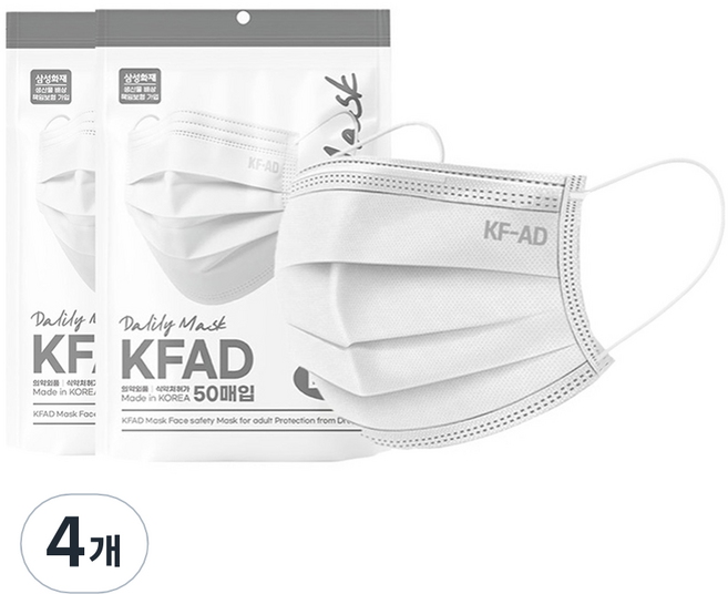 가드데이 비말차단 덴탈 일회용 마스크 대형 KF-AD, 50개입, 4개, 흰색